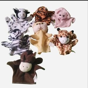 Animal Hand Puppets Set - Brown, Black, White, Pink, Yellow